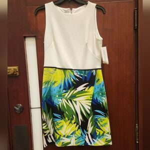 NWT Maggy London White and Palm Tree Print Dress